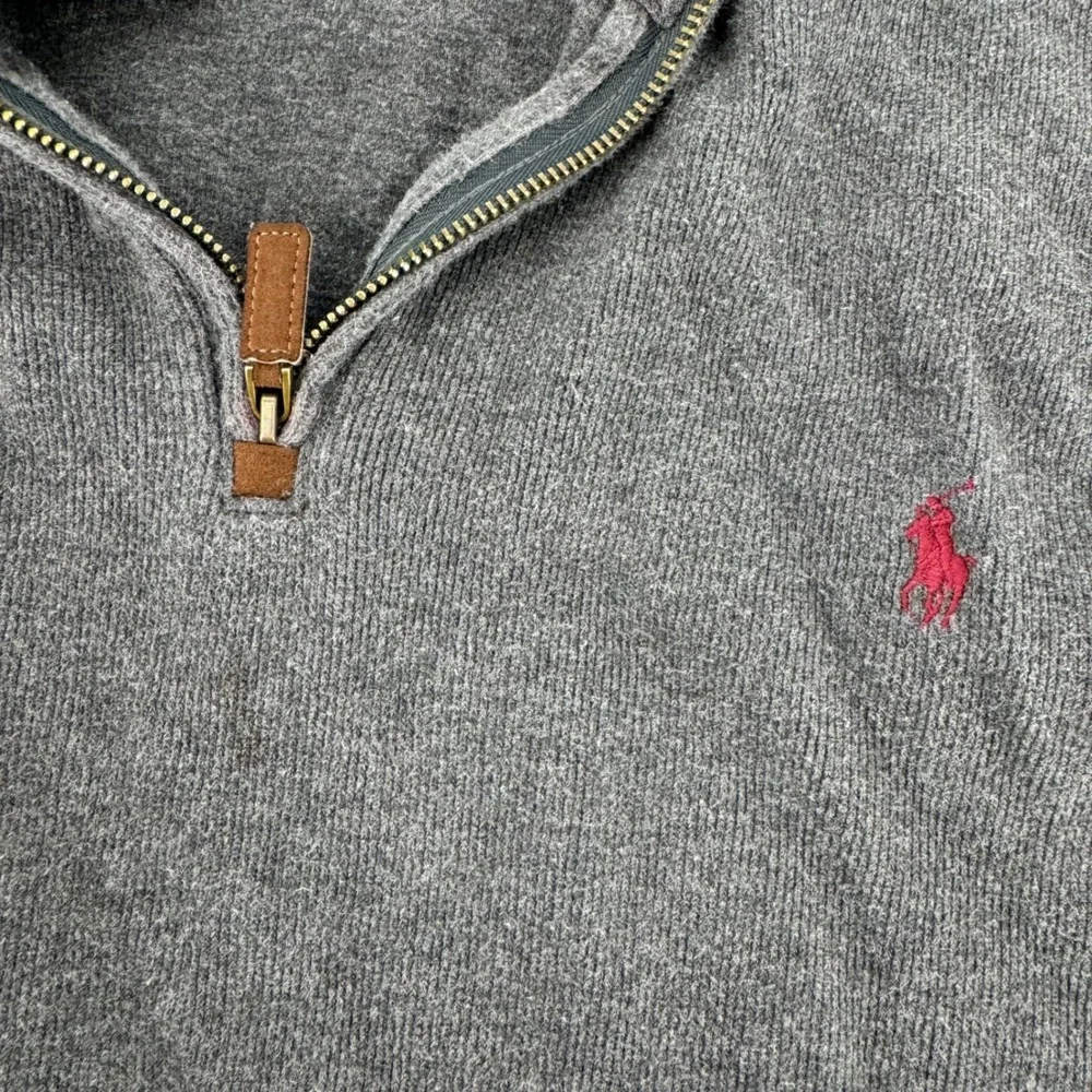 Polo Ralph Lauren Mens XXL Grey Ribbed Cotton‎ Quarter Zip Pullover Sweater Logo